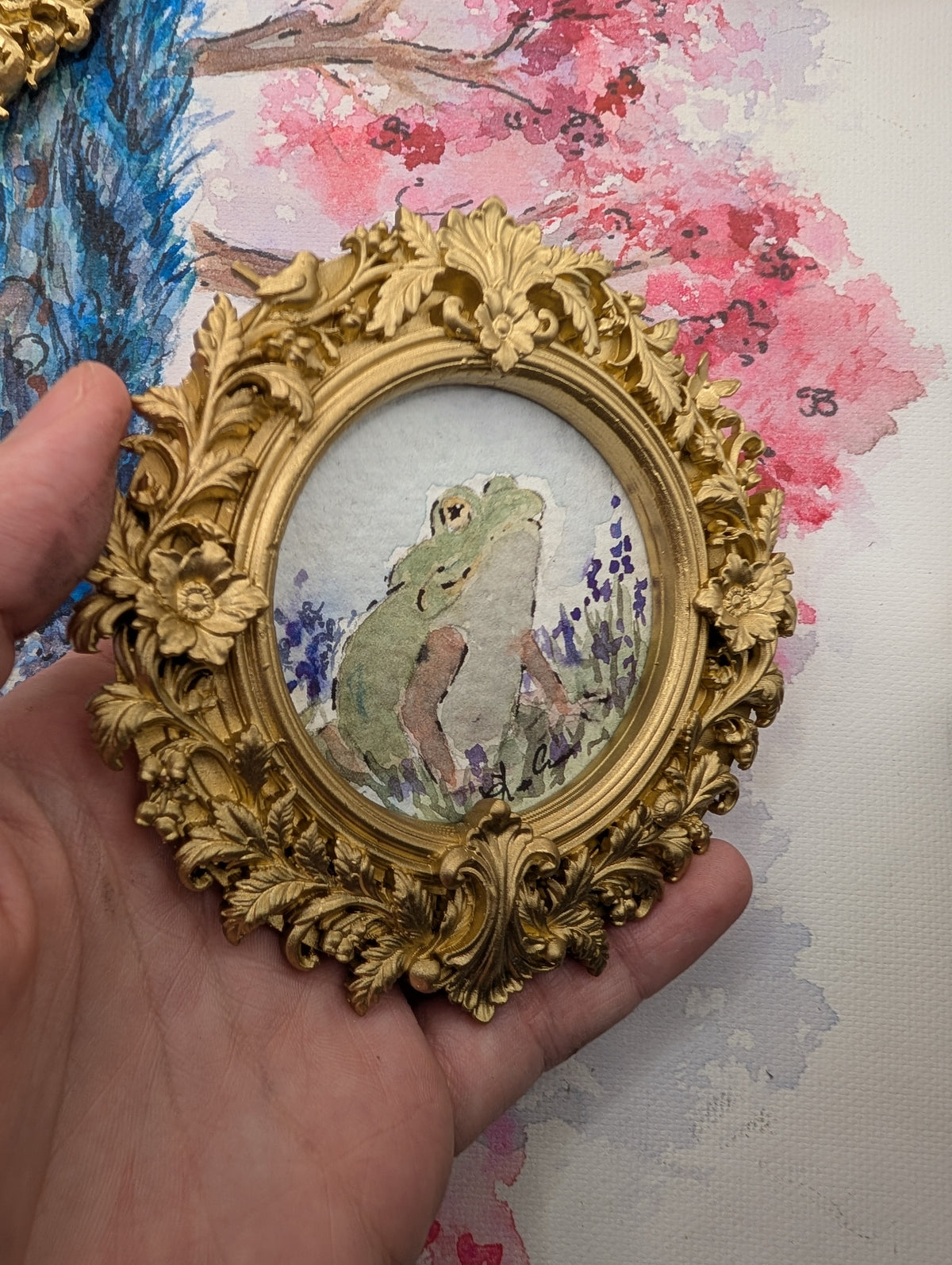 Mini Frog Painting - Original Watercolor Art by Lora Cavallin