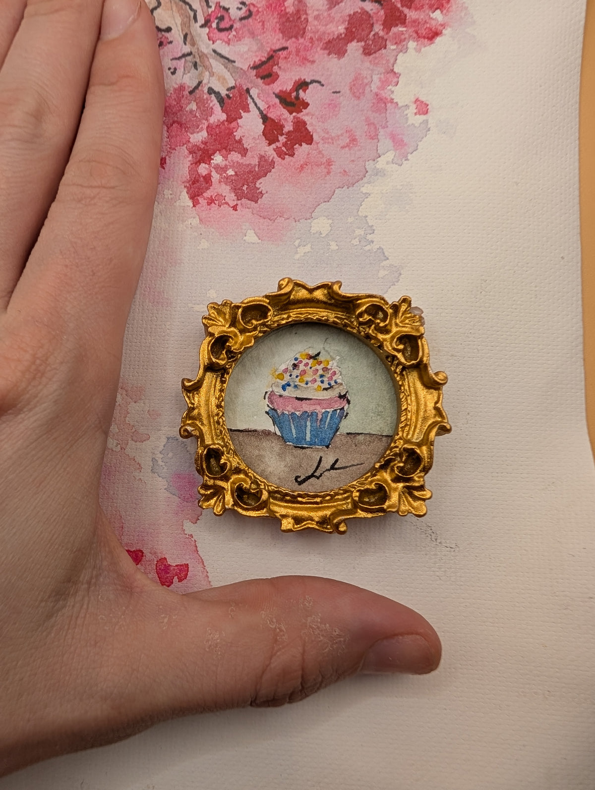 Mini Cupcake Painting - Original Watercolor Art by Lora Cavallin