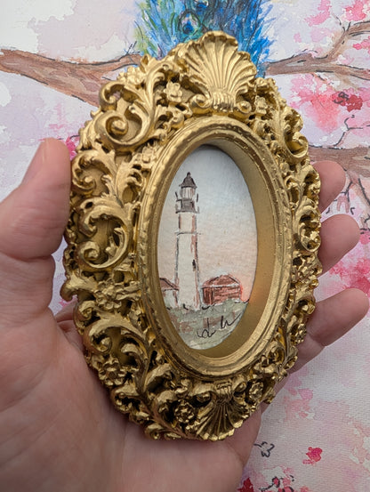 Mini Lighthouse Painting - Original Watercolor Art by Lora Cavallin