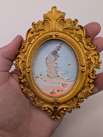 Mini Seagull Painting - Original Watercolor Art by Lora Cavallin