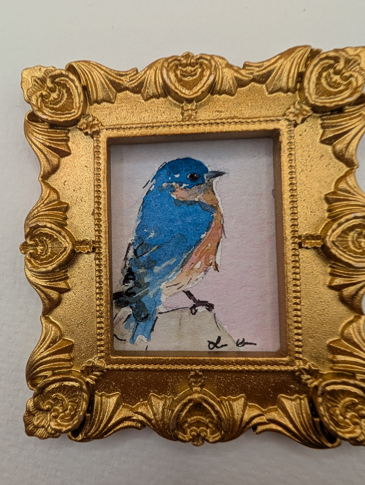 Mini Bluebird Painting - Original Watercolor Art by Lora Cavallin