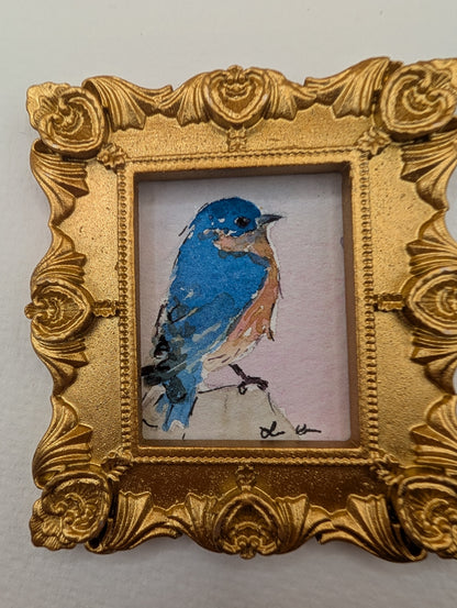 Mini Bluebird Painting - Original Watercolor Art by Lora Cavallin