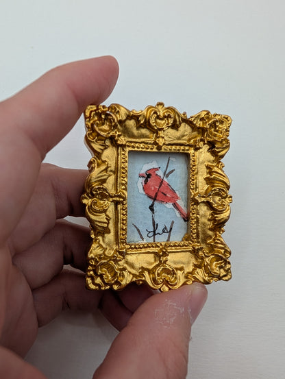 Mini Cardinal Bird Painting - Original Watercolor Art by Lora Cavallin