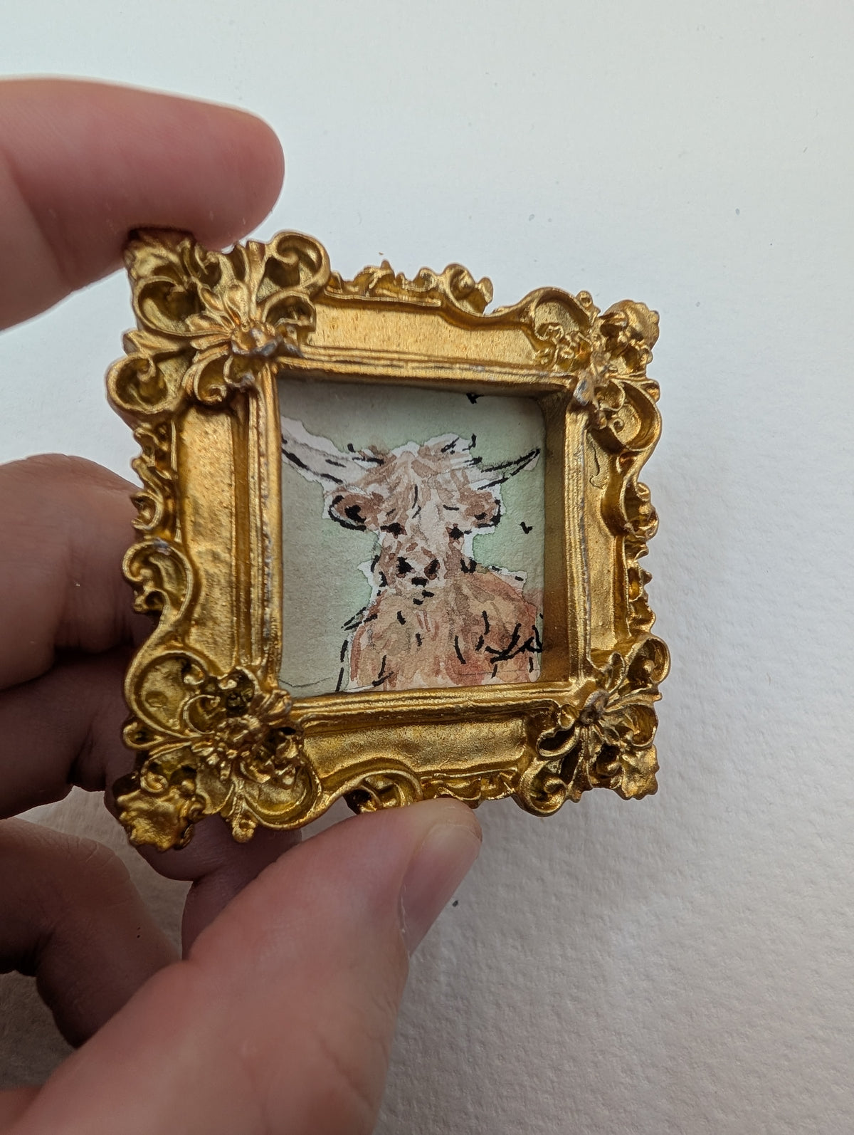 Mini Highland Cow Painting - Original Watercolor Art by Lora Cavallin