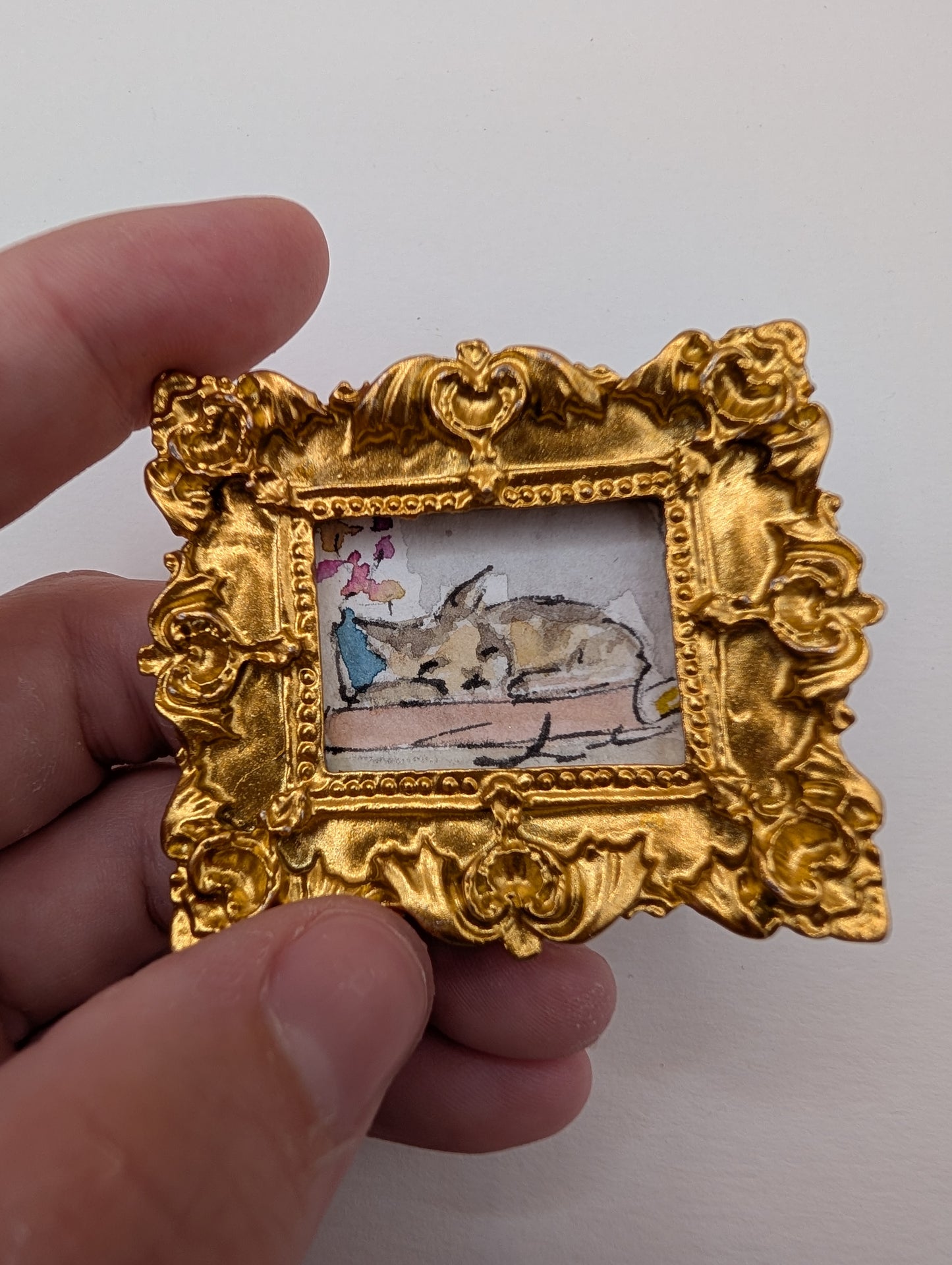 Mini Sleeping Cat Painting - Original Watercolor Art by Lora Cavallin