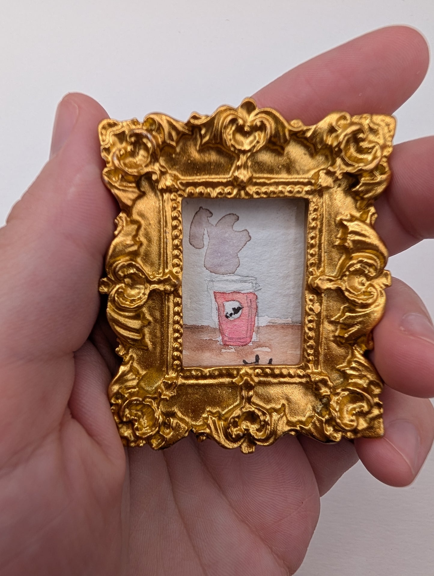 Mini Coffee Cup Painting - Original Watercolor Art by Lora Cavallin