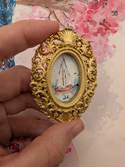 Mini Sailboat Painting - Original Watercolor Art by Lora Cavallin