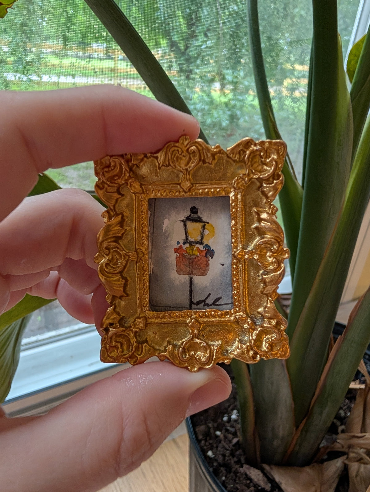 Mini Lamppost Painting - Original Watercolor Art by Lora Cavallin