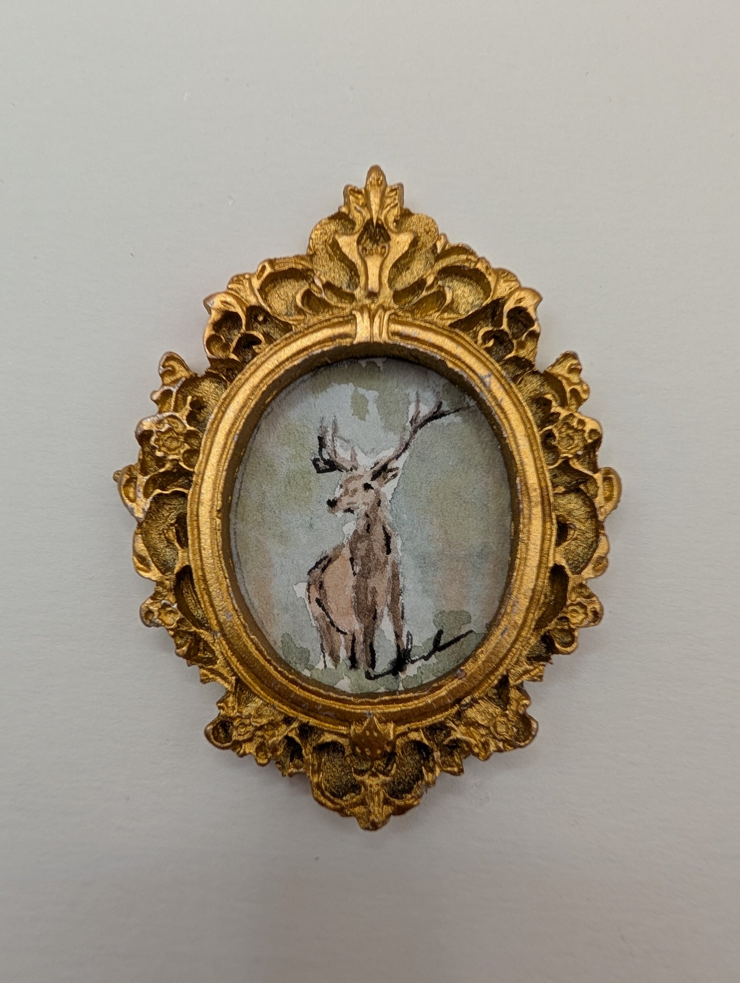 Mini Deer Painting - Original Watercolor Art by Lora Cavallin