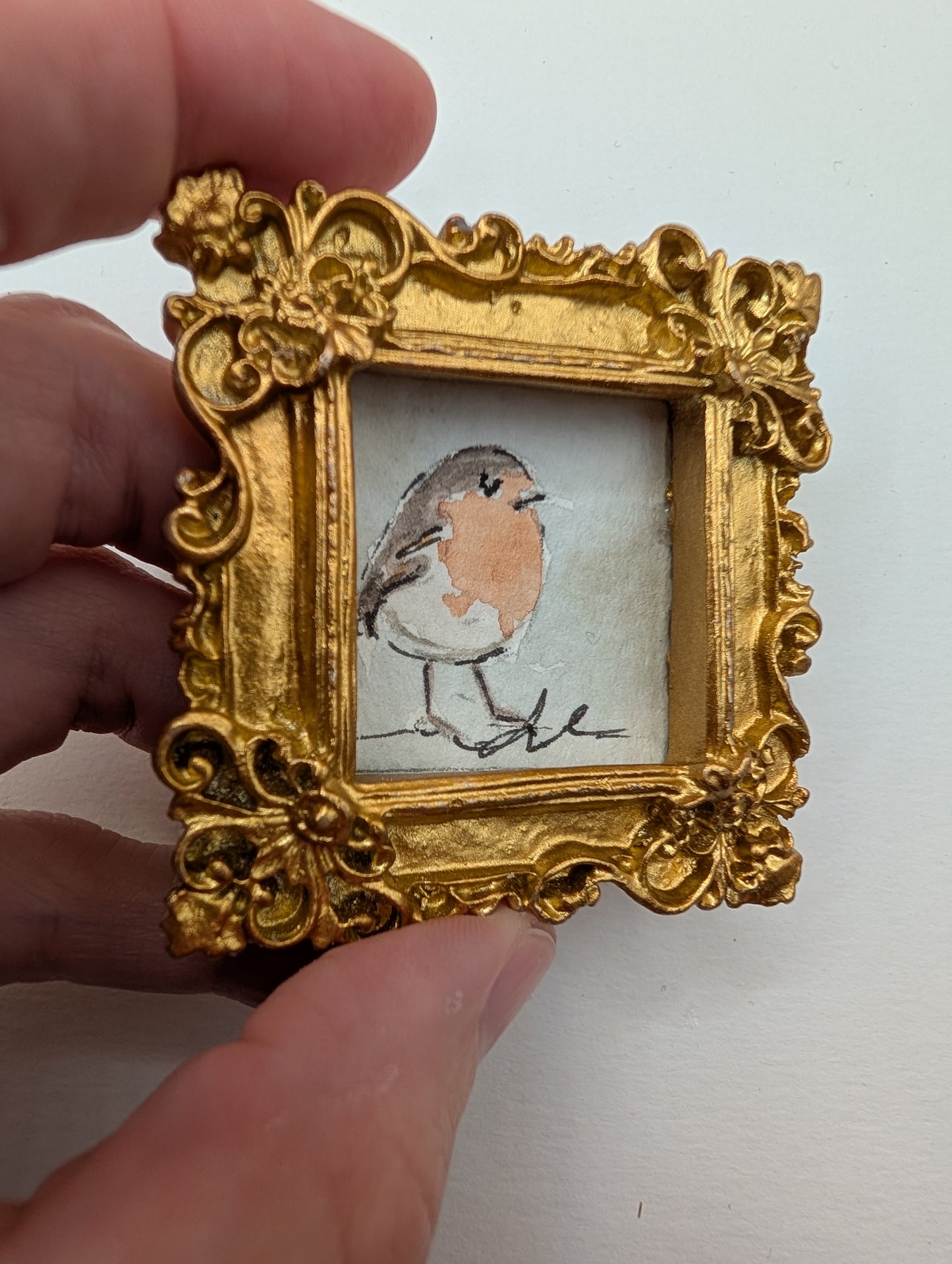Mini Robin Bird Painting - Original Watercolor Art by Lora Cavallin