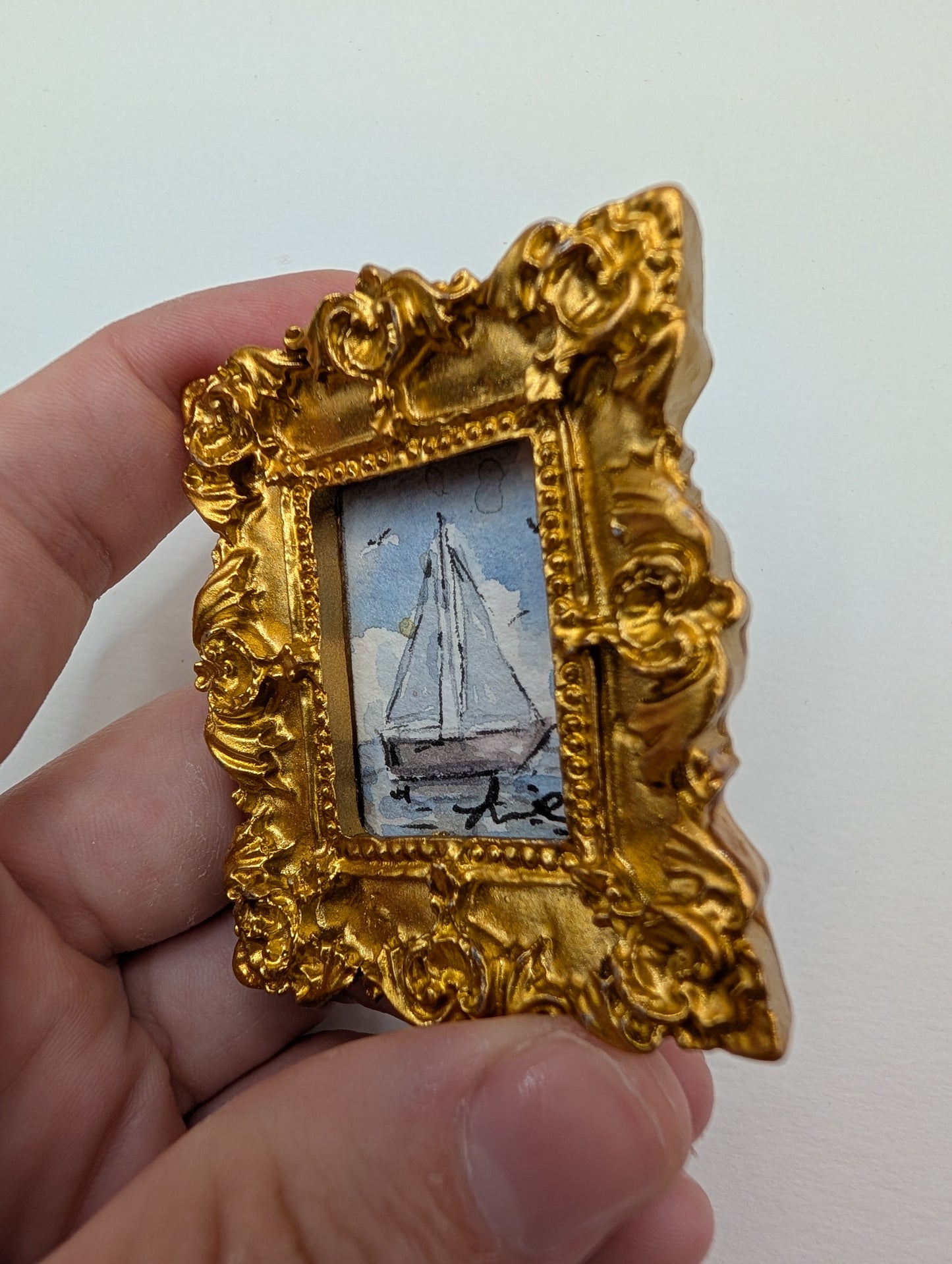 Mini Sailboat Painting - Original Watercolor Art by Lora Cavallin