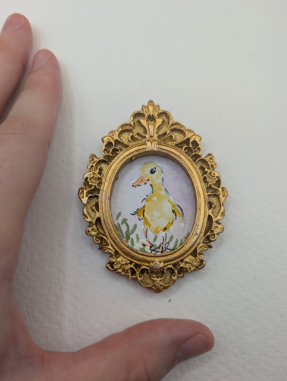 Mini Baby Duck Painting - Original Watercolor Art by Lora Cavallin