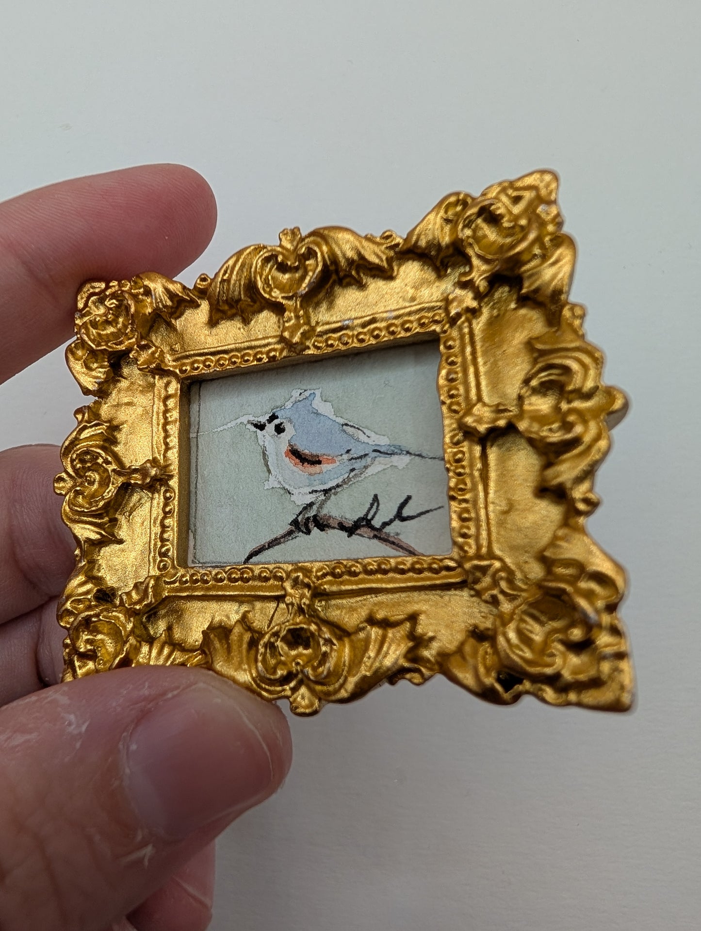 Mini Tufted Titmouse Bird Painting - Original Watercolor Art by Lora Cavallin