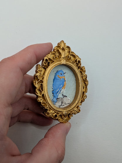 Mini Bluebird Painting - Original Watercolor Art by Lora Cavallin