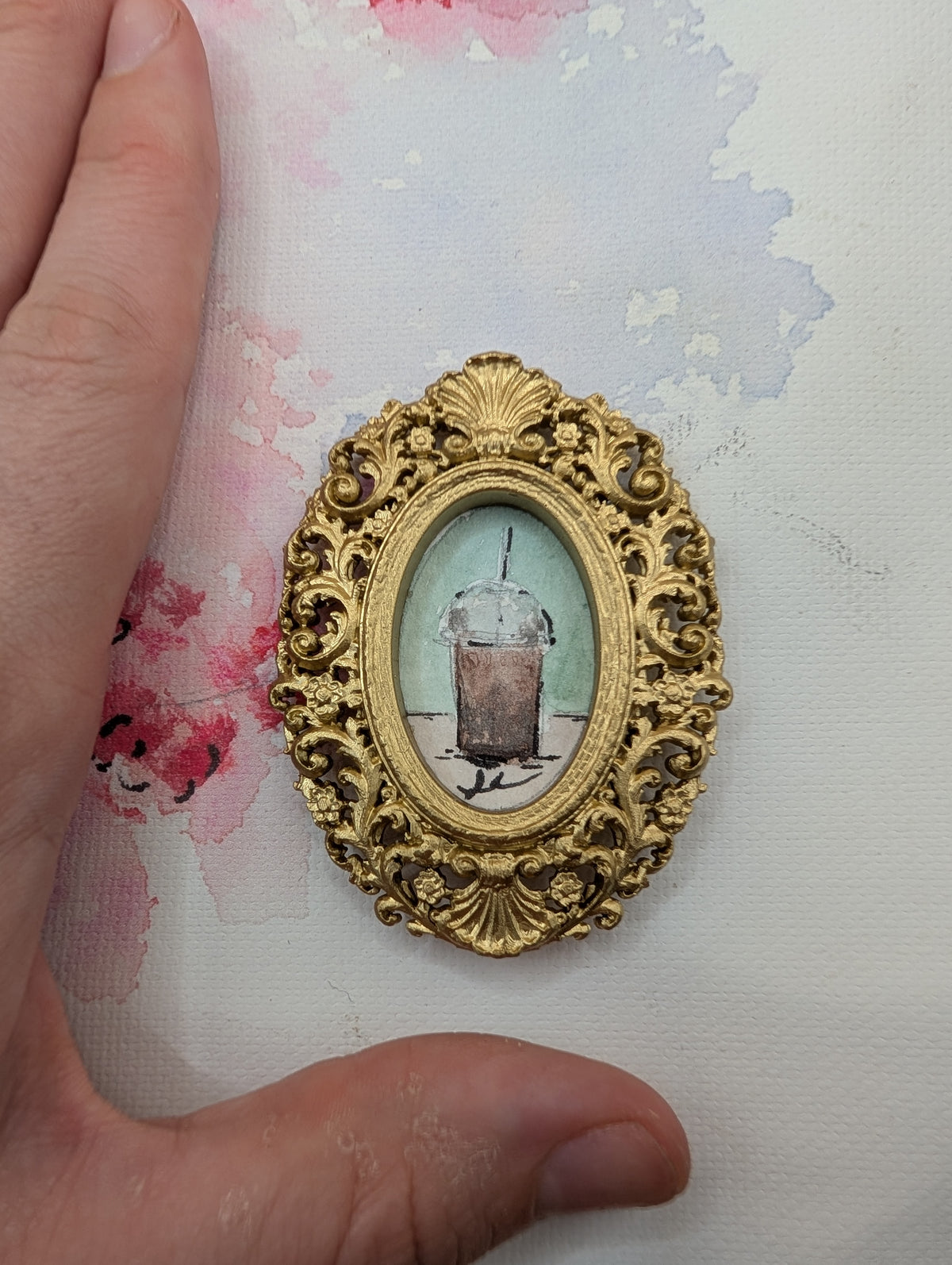 Mini Frozen Coffee Painting - Original Watercolor Art by Lora Cavallin
