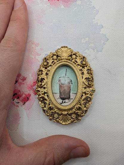 Mini Frozen Coffee Painting - Original Watercolor Art by Lora Cavallin