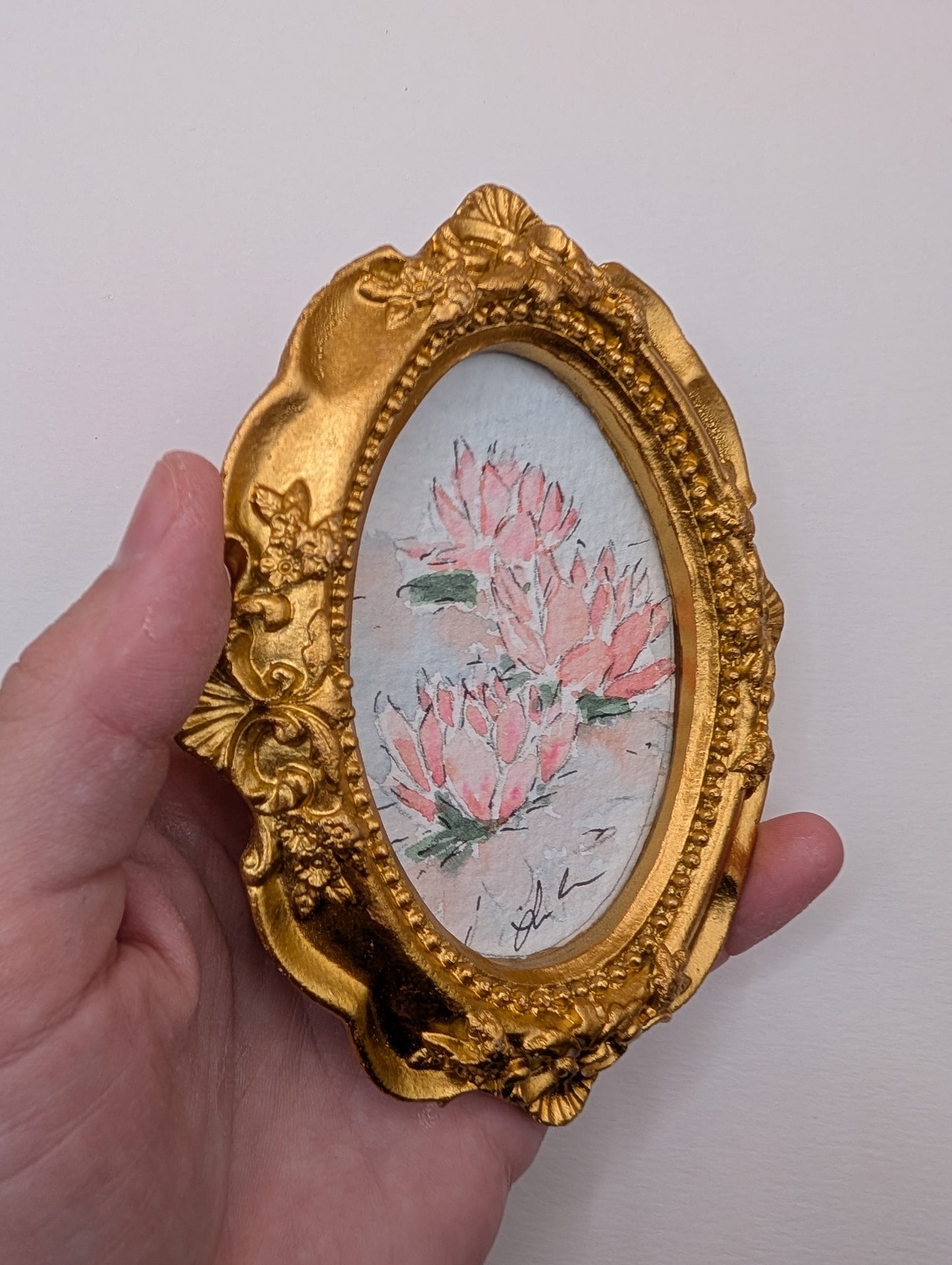 Mini Water Lily Painting - Original Watercolor Art by Lora Cavallin