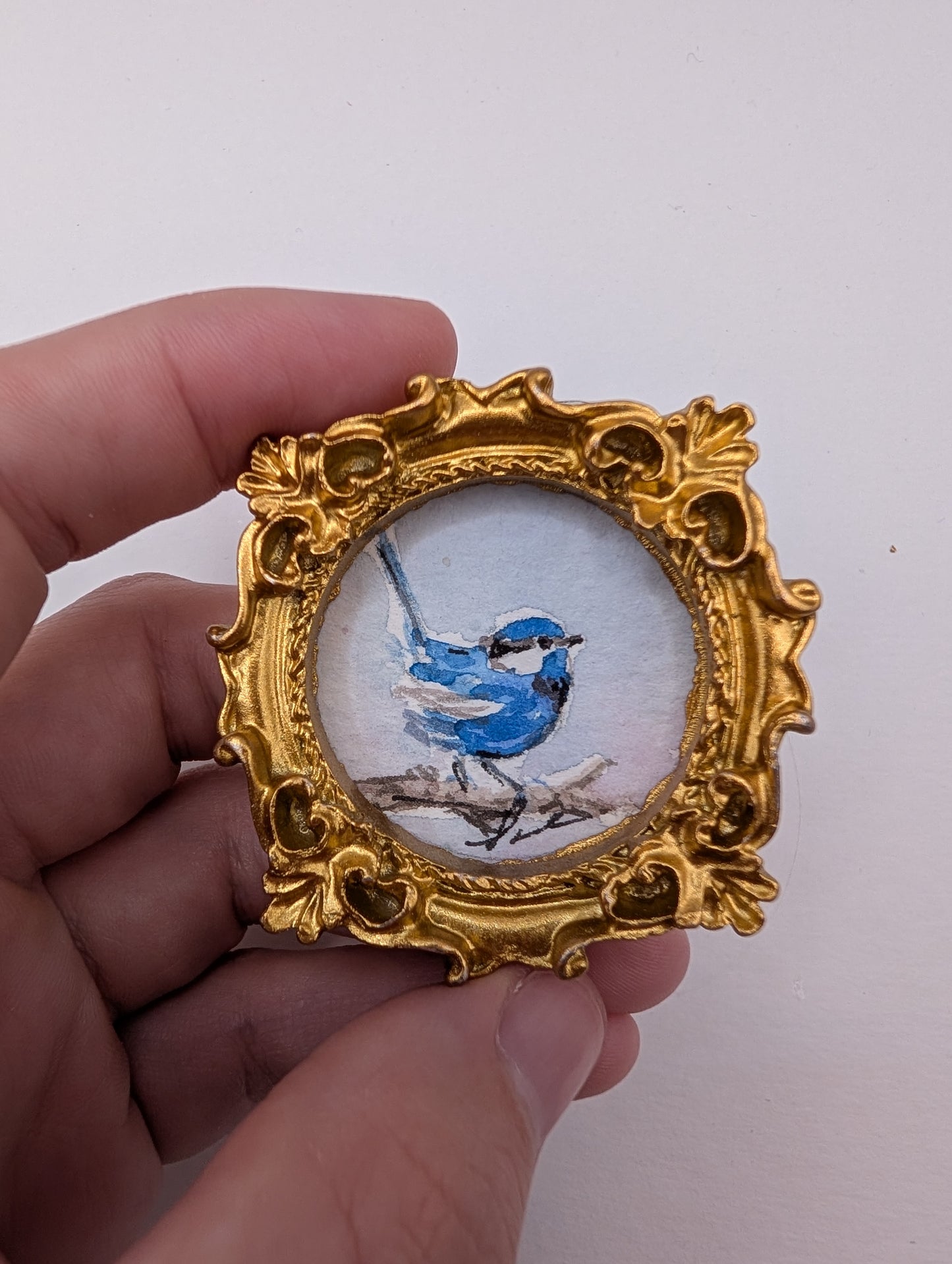 Mini Blue Fairy Wren Painting - Original Watercolor Art by Lora Cavallin