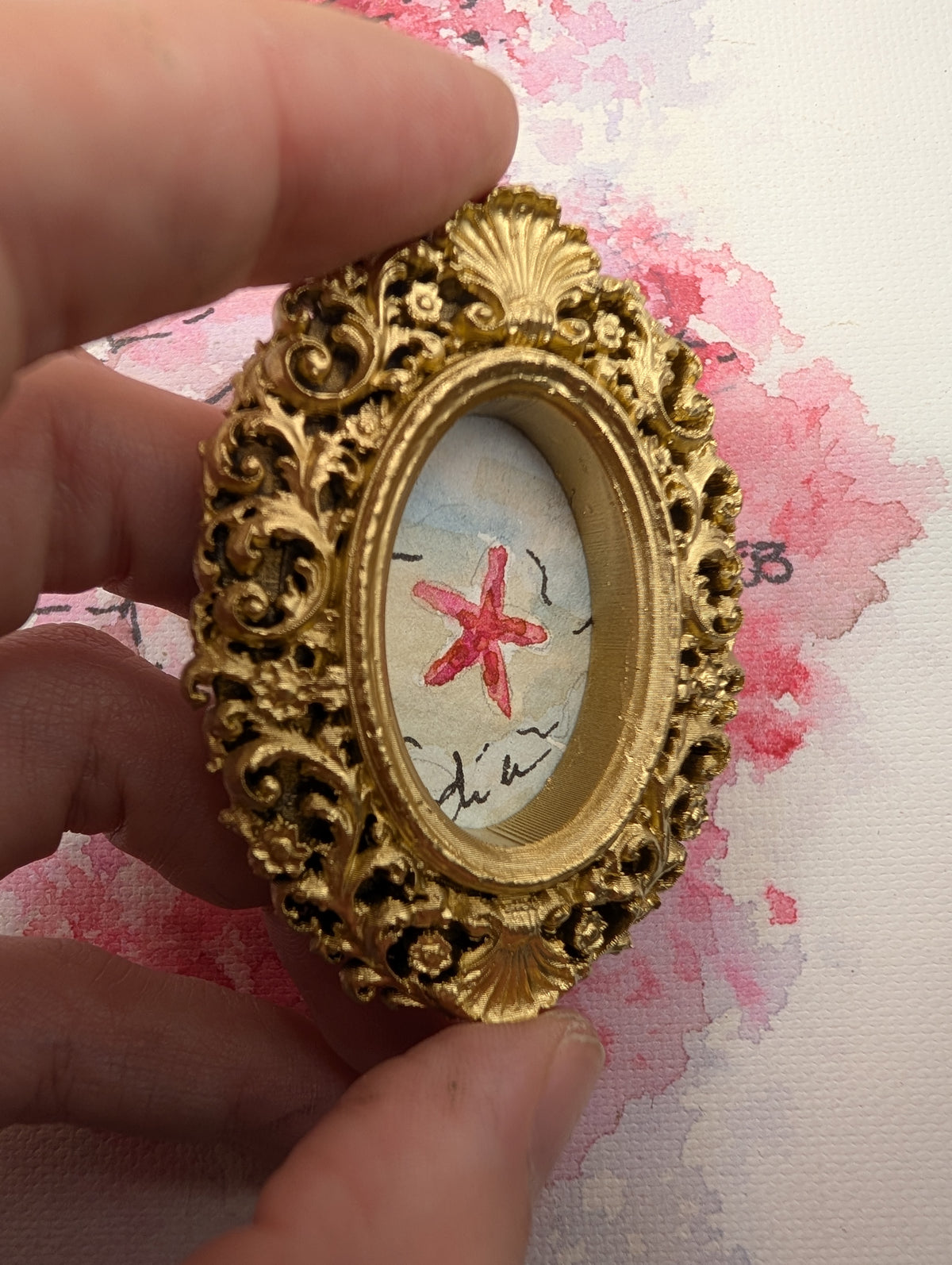 Mini Starfish Painting - Original Watercolor Art by Lora Cavallin