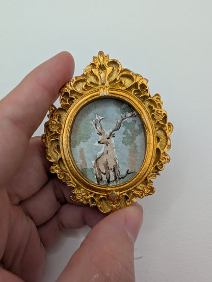 Mini Deer Painting - Original Watercolor Art by Lora Cavallin