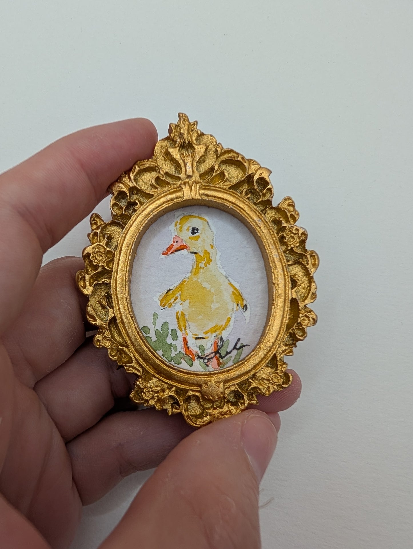 Mini Baby Duck Painting - Original Watercolor Art by Lora Cavallin