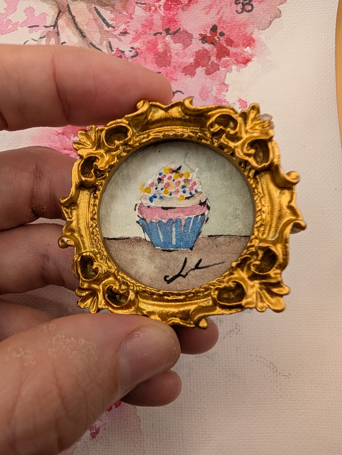 Mini Cupcake Painting - Original Watercolor Art by Lora Cavallin