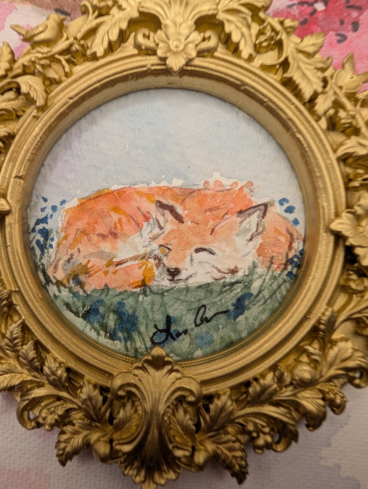 Mini Sleeping Fox Painting - Original Watercolor Art by Lora Cavallin