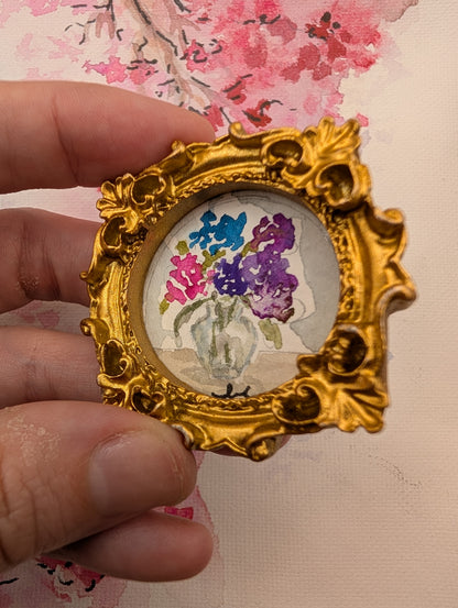Mini Vase of Flowers Painting - Original Watercolor Art by Lora Cavallin