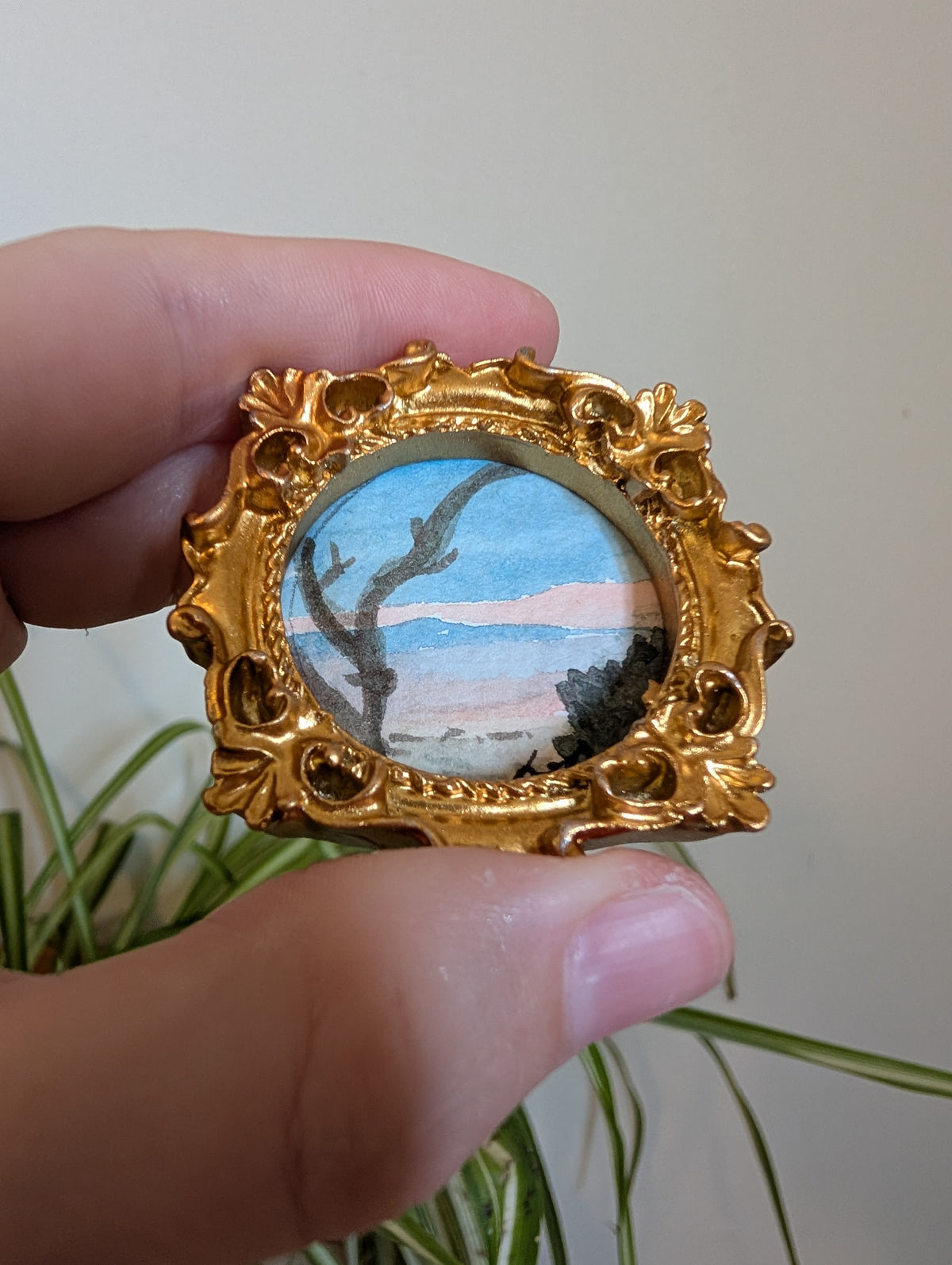 Mini Landscape Painting - Original Watercolor Art by Lora Cavallin