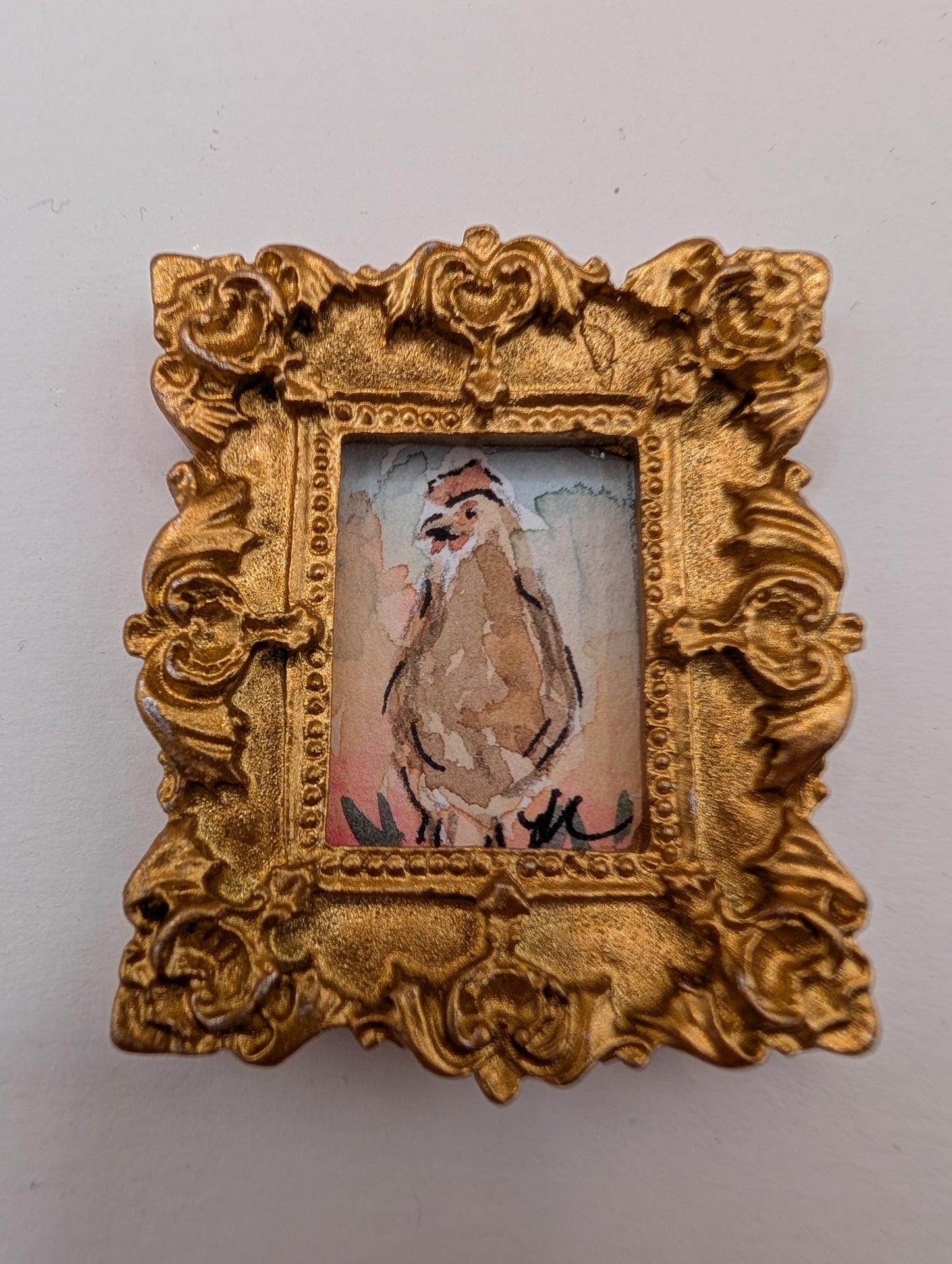 Mini Rooster Painting - Original Watercolor Art by Lora Cavallin