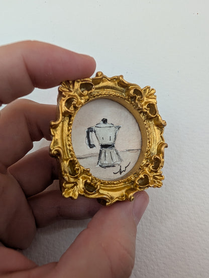 Mini Moka Coffee Pot Painting - Original Watercolor Art by Lora Cavallin