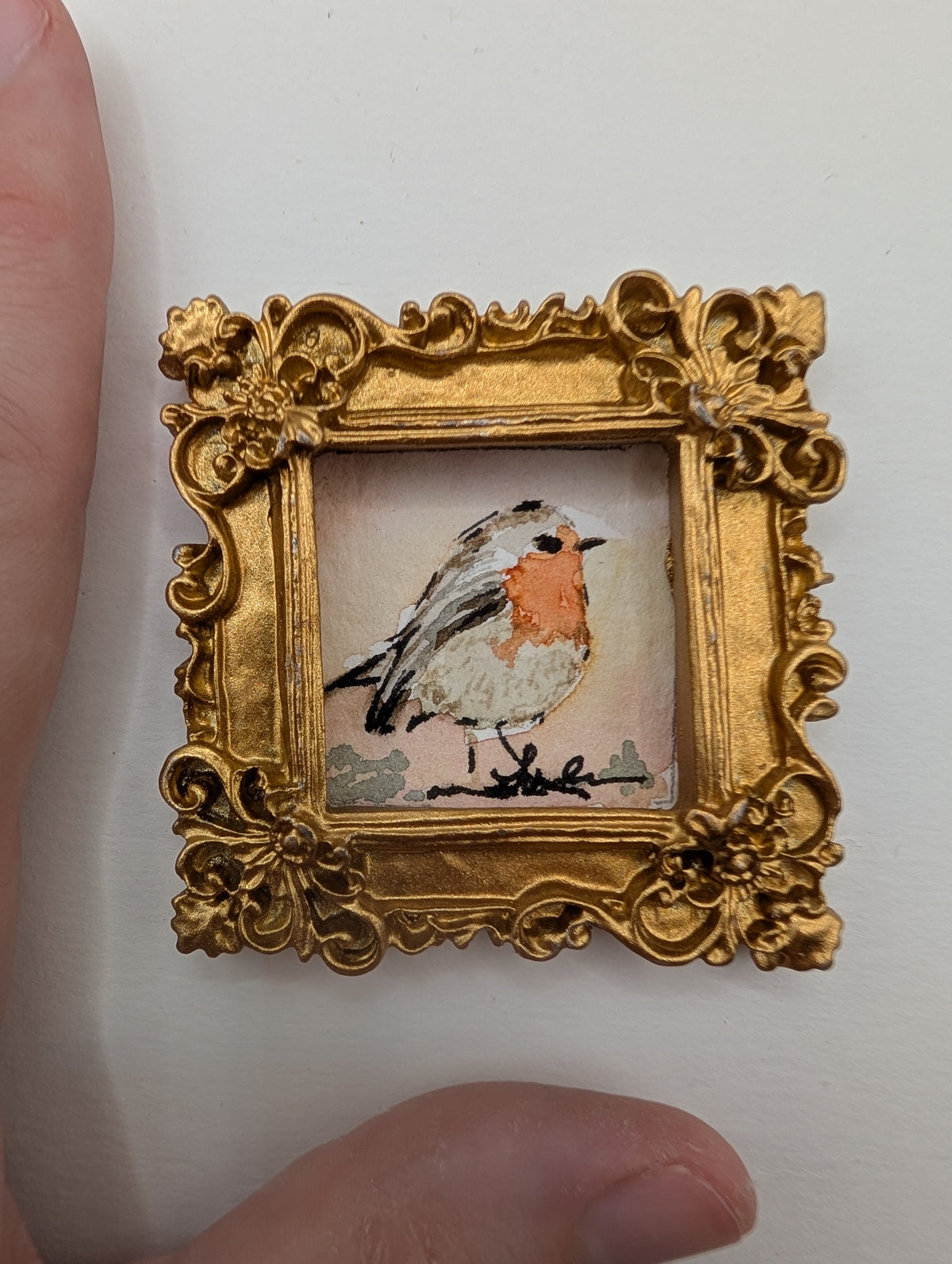 Mini Robin Bird Painting - Original Watercolor Art by Lora Cavallin