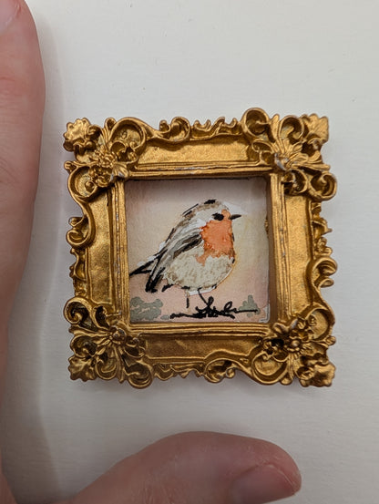 Mini Robin Bird Painting - Original Watercolor Art by Lora Cavallin