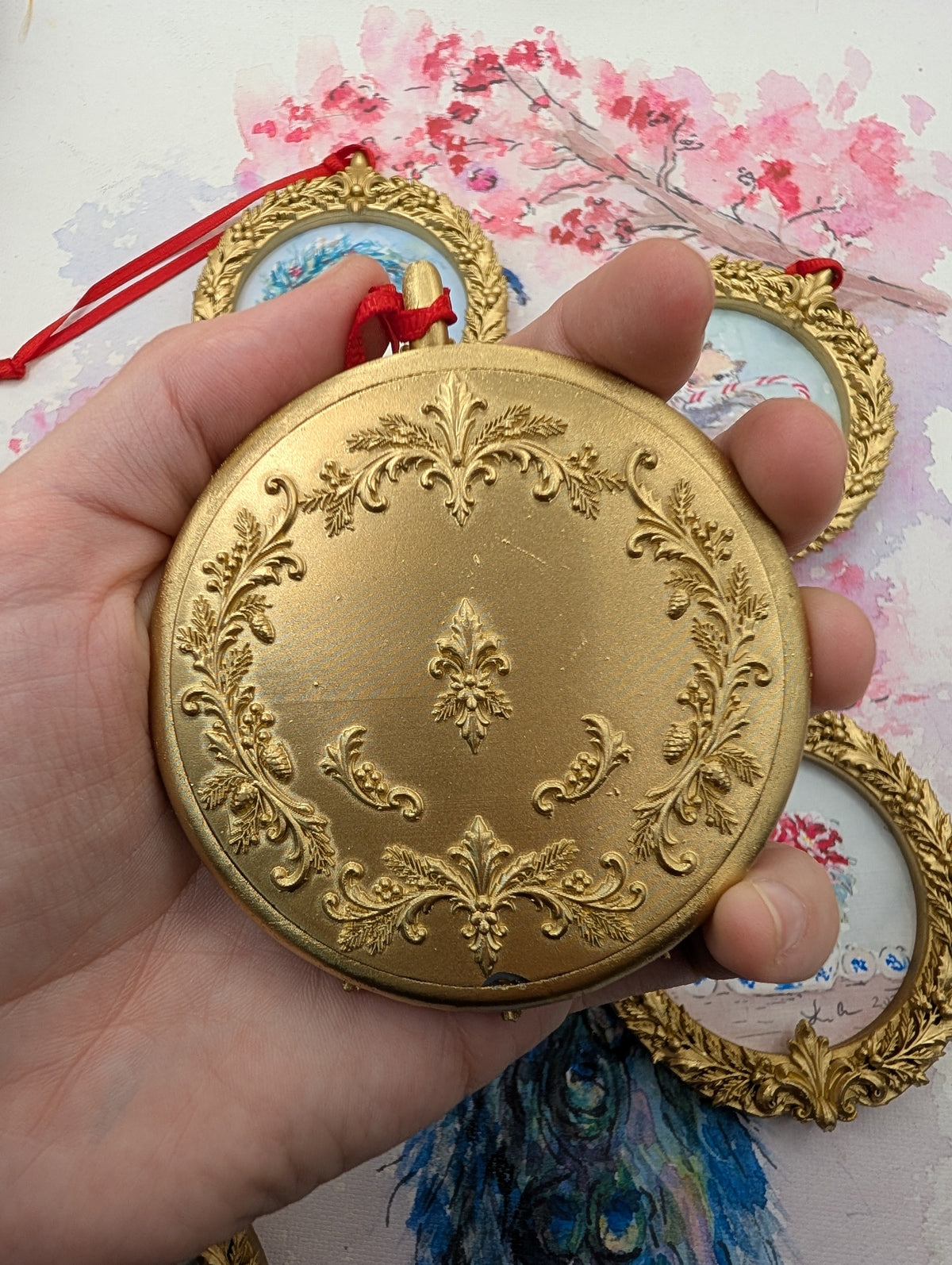 Gold embossed back of the ornament