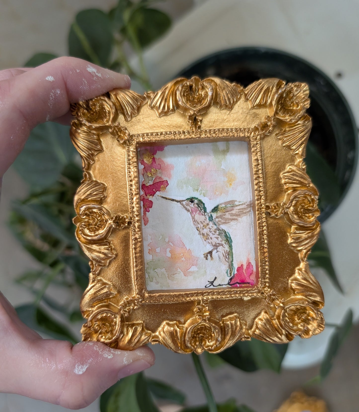 Mini Hummingbird Painting - Original Watercolor Art by Lora Cavallin
