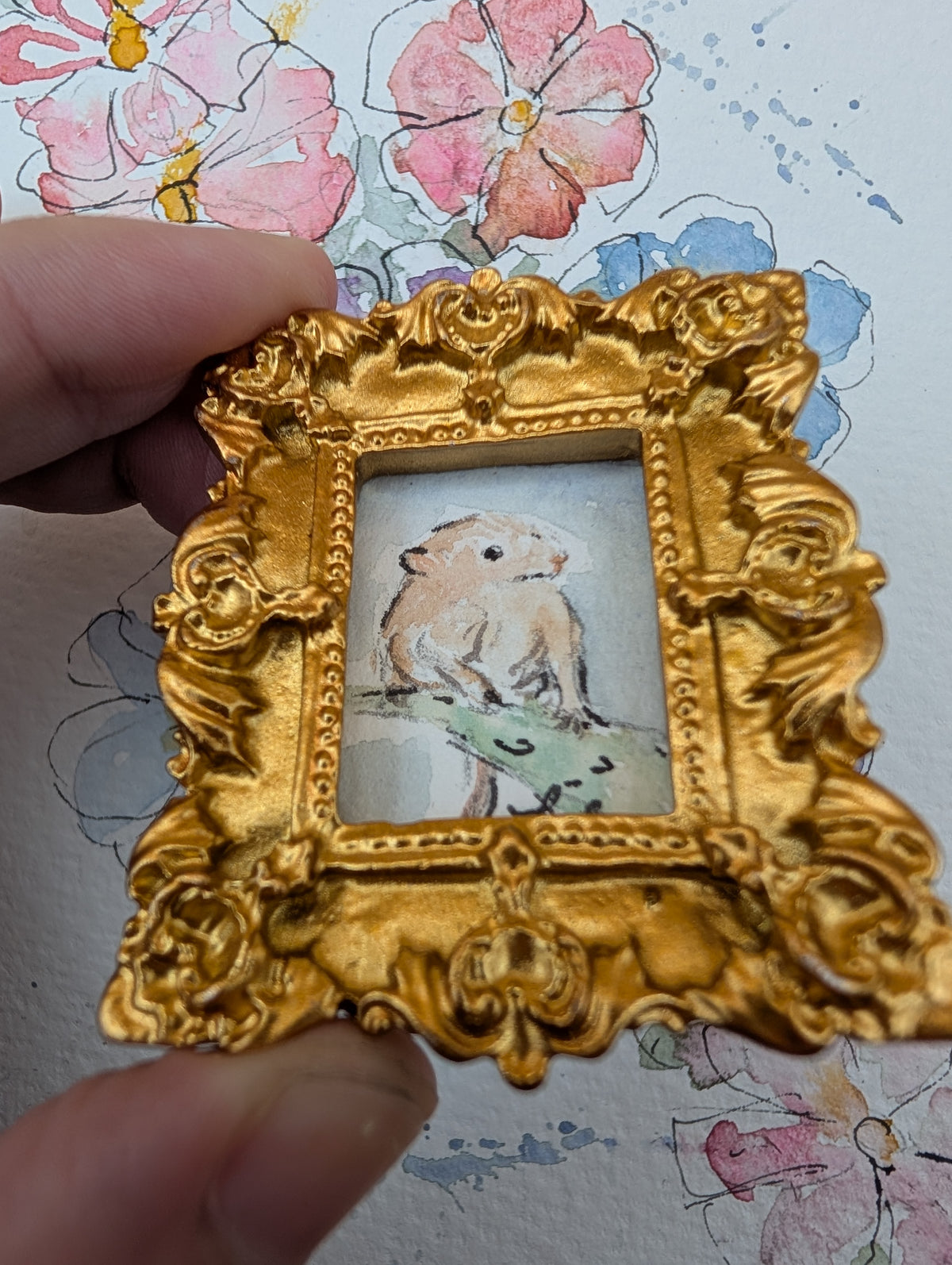 Mini Field Mouse Painting - Original Watercolor Art by Lora Cavallin