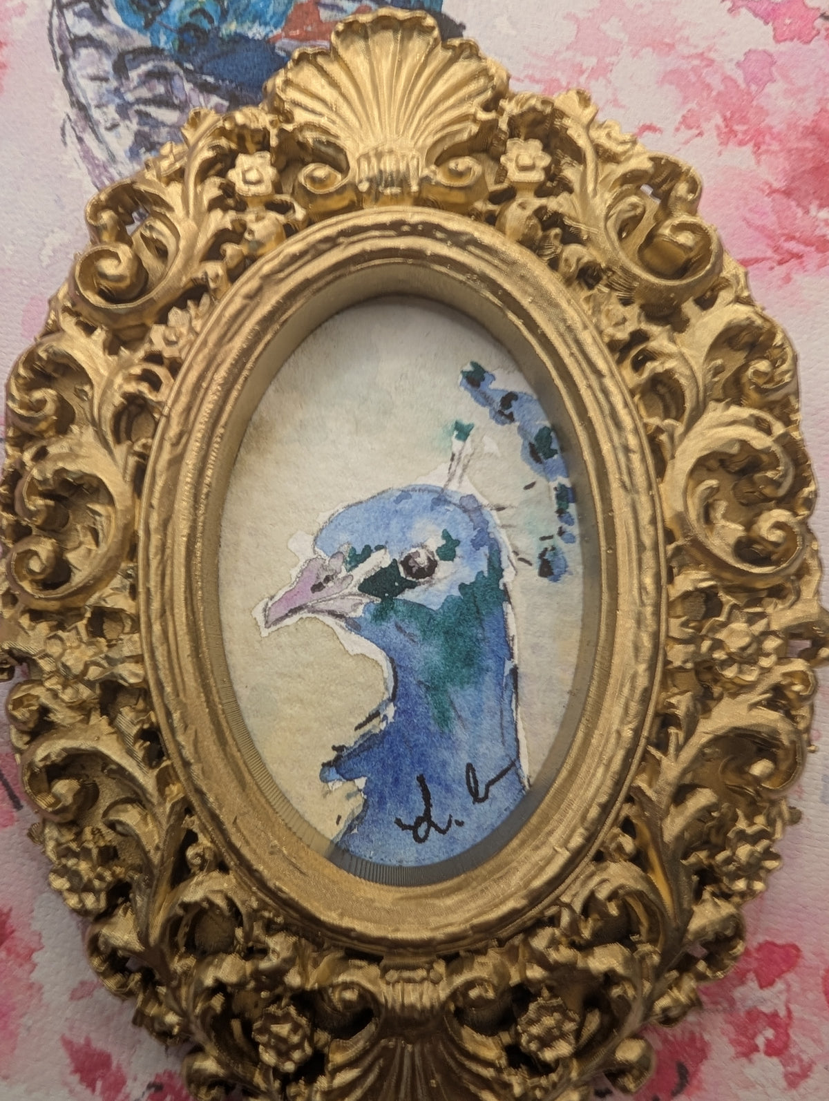Mini Peacock Painting - Original Watercolor Art by Lora Cavallin
