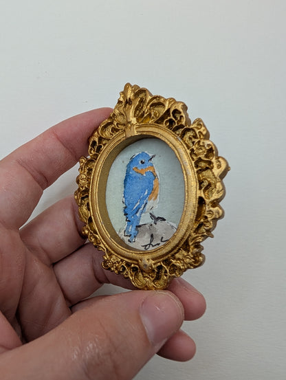 Mini Bluebird Painting - Original Watercolor Art by Lora Cavallin