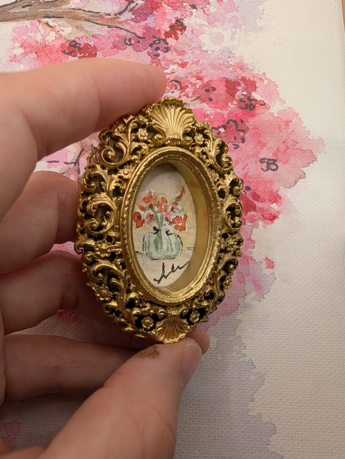 Mini Vase of Flowers Painting - Original Watercolor Art by Lora Cavallin