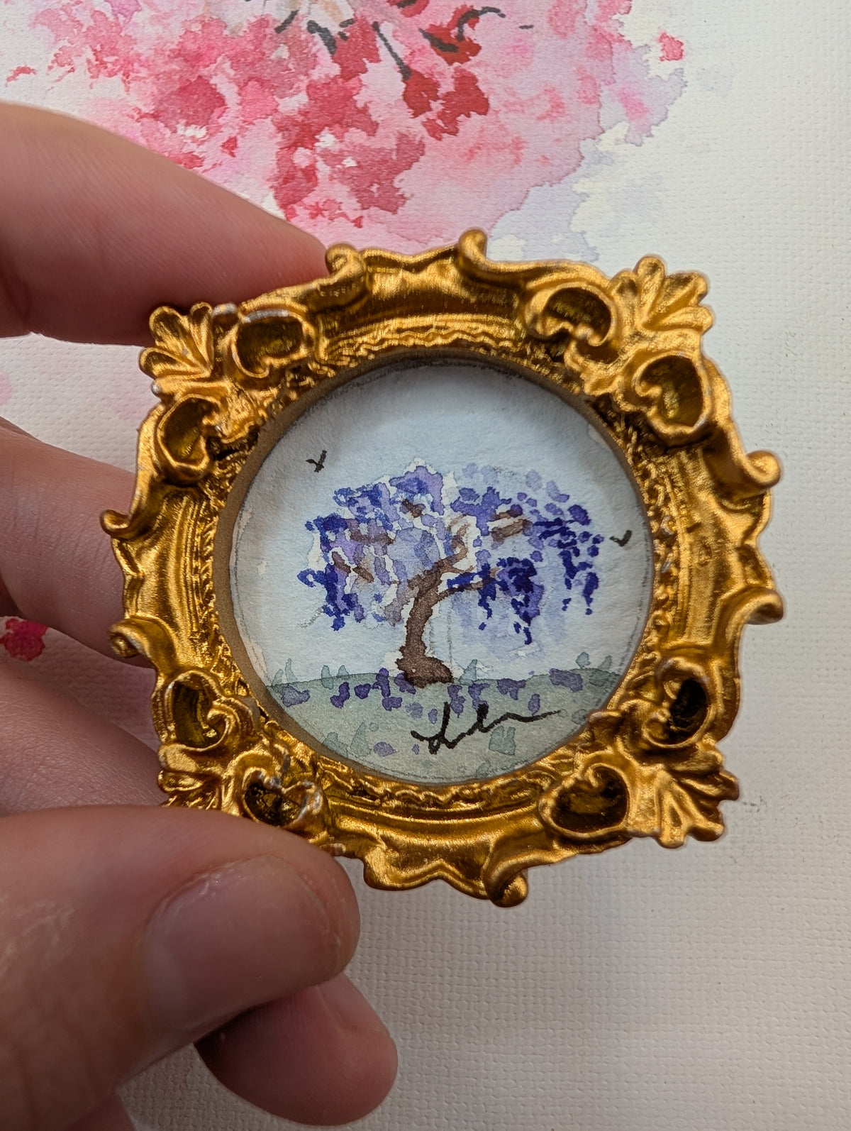Mini Wisteria Tree Painting - Original Watercolor Art by Lora Cavallin