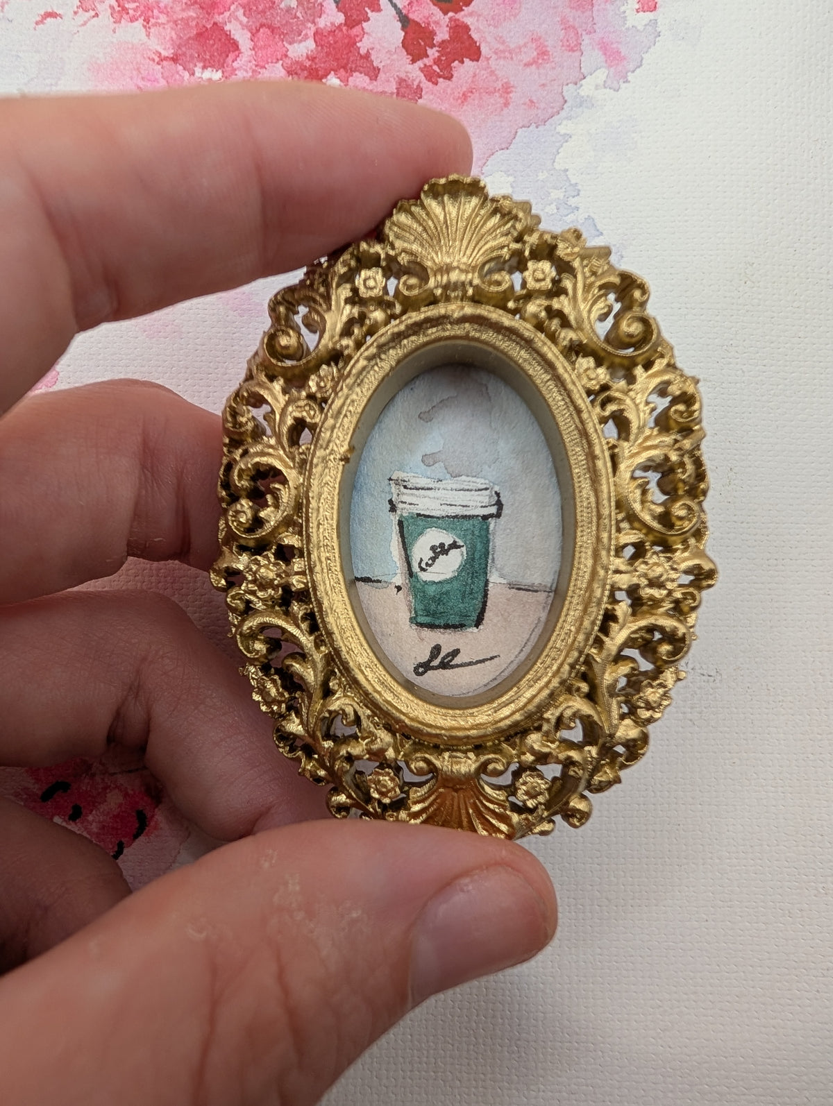 Mini Coffee Painting - Original Watercolor Art by Lora Cavallin