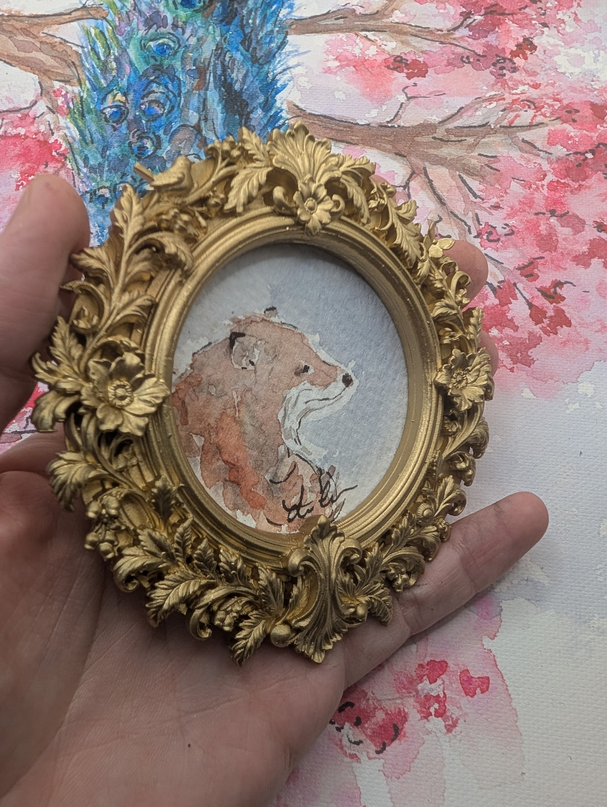 Mini Fox Painting - Original Watercolor Art by Lora Cavallin