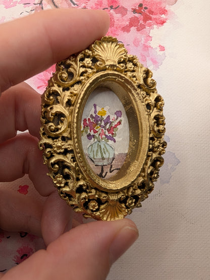 Mini Vase with Flowers Painting - Original Watercolor Art by Lora Cavallin