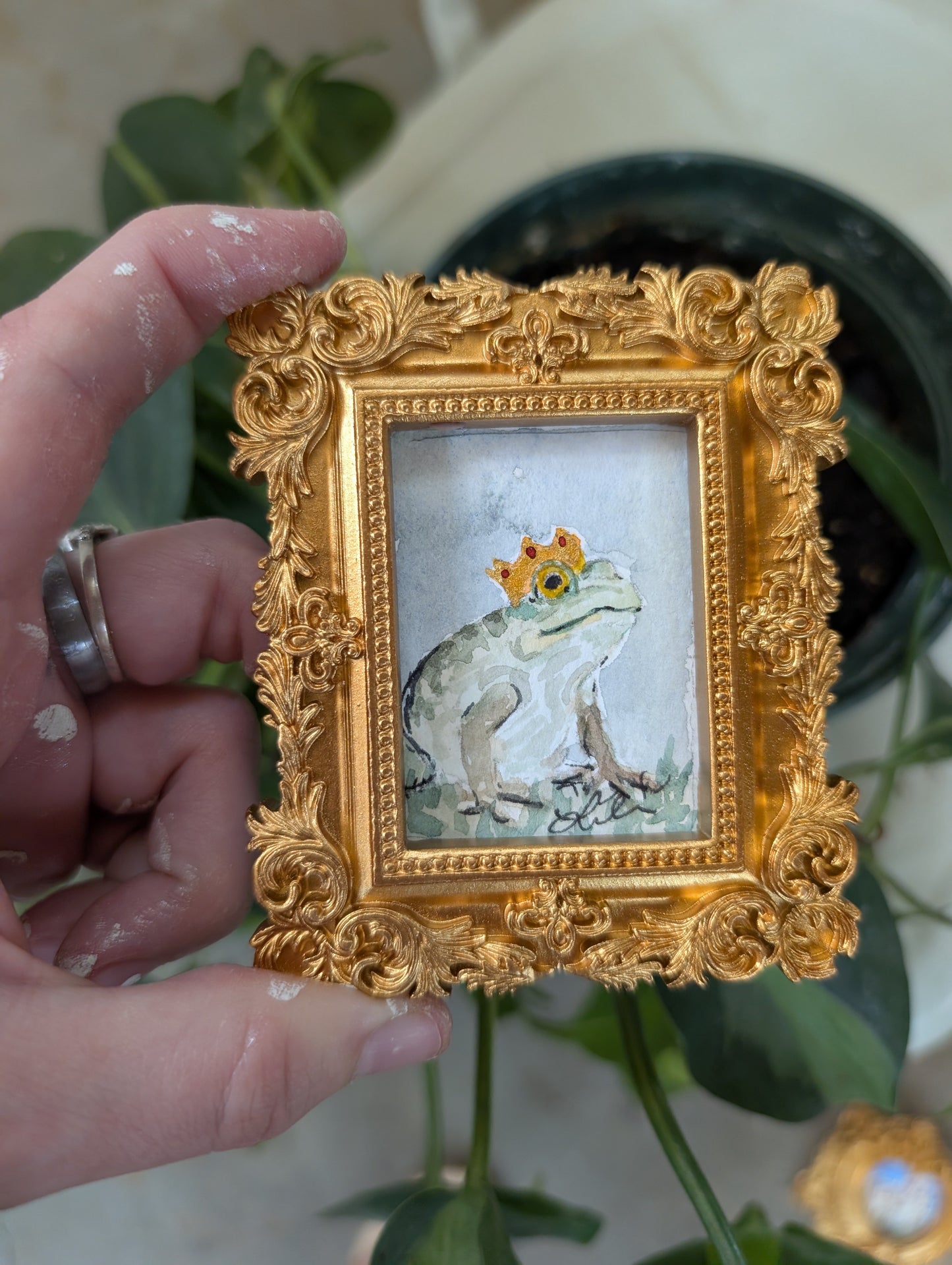 Mini Frog with Crown Painting - Original Watercolor Art by Lora Cavallin