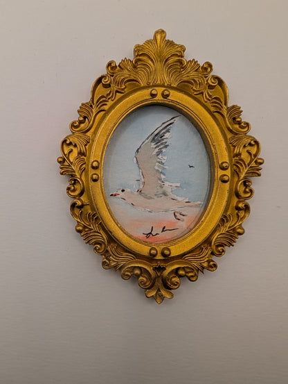 Mini Seagull Painting - Original Watercolor Art by Lora Cavallin