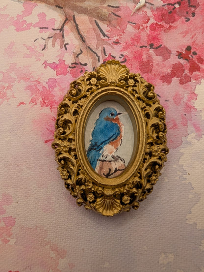 Mini Bluebird Painting - Original Watercolor Art by Lora Cavallin