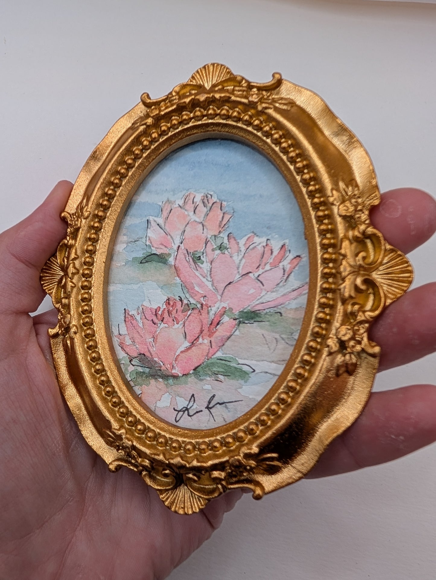 Mini Waterlily Painting - Original Watercolor Art by Lora Cavallin