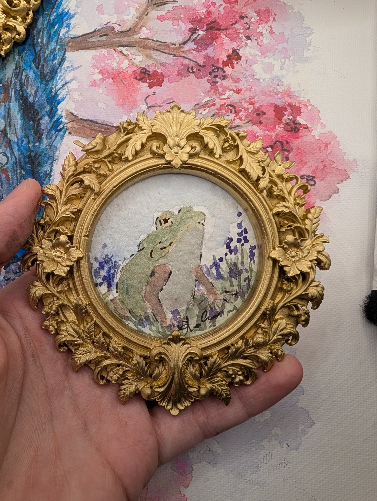 Mini Frog Painting - Original Watercolor Art by Lora Cavallin
