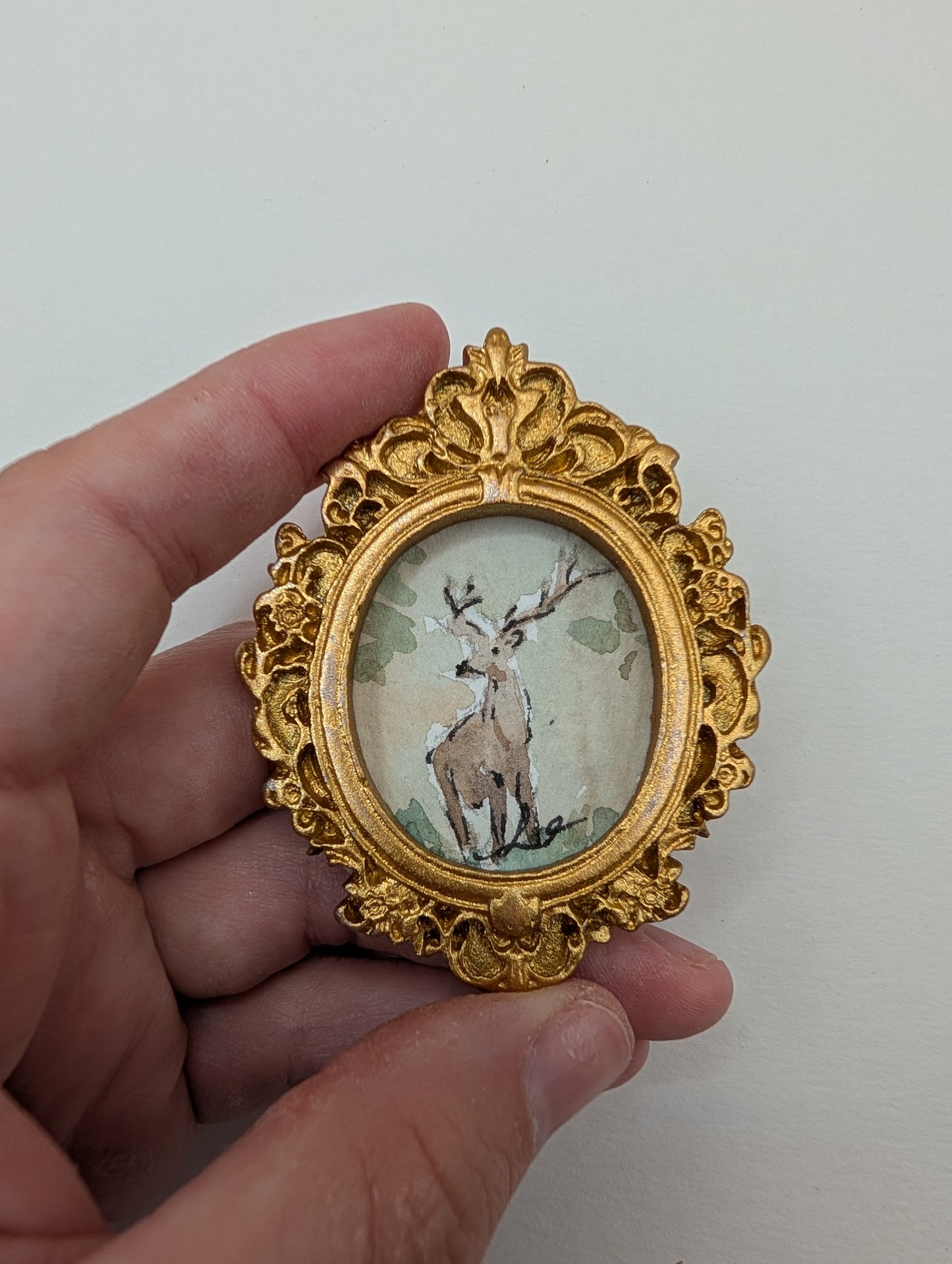 Mini Deer Painting - Original Watercolor Art by Lora Cavallin