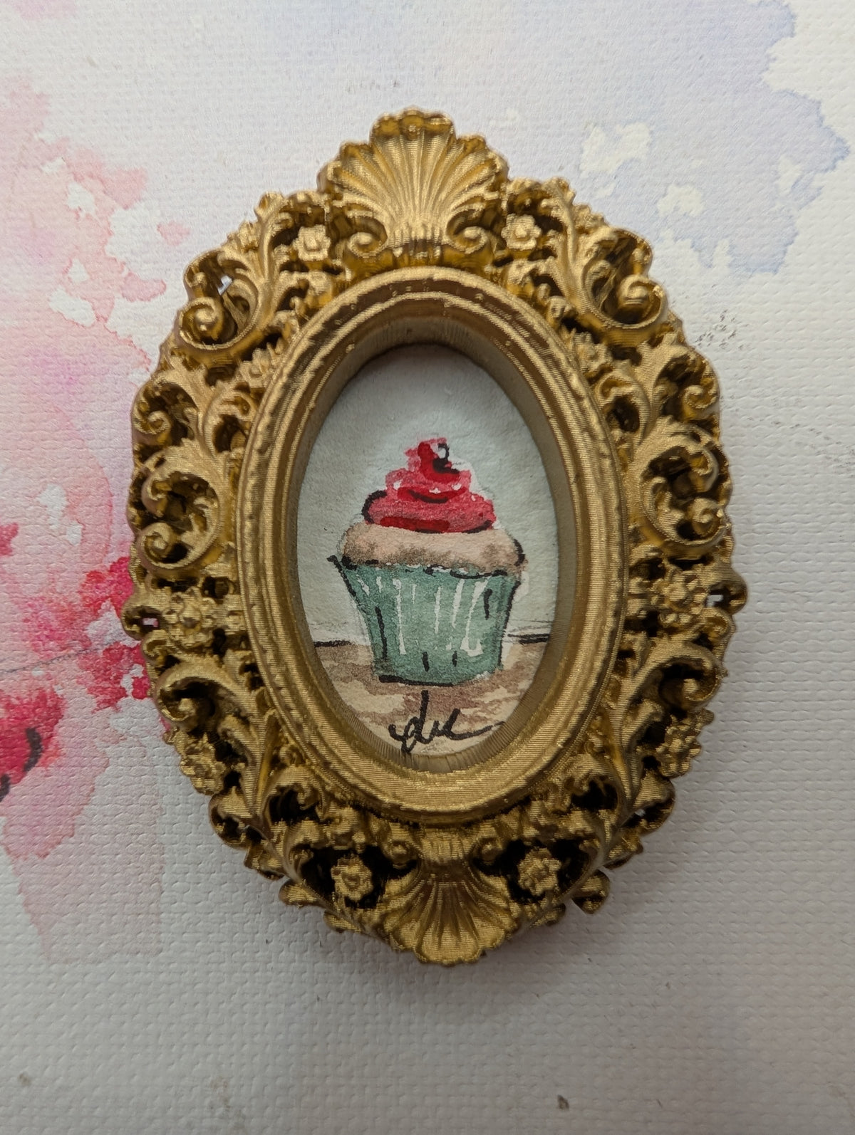 Mini Cupcake Painting - Original Watercolor Art by Lora Cavallin
